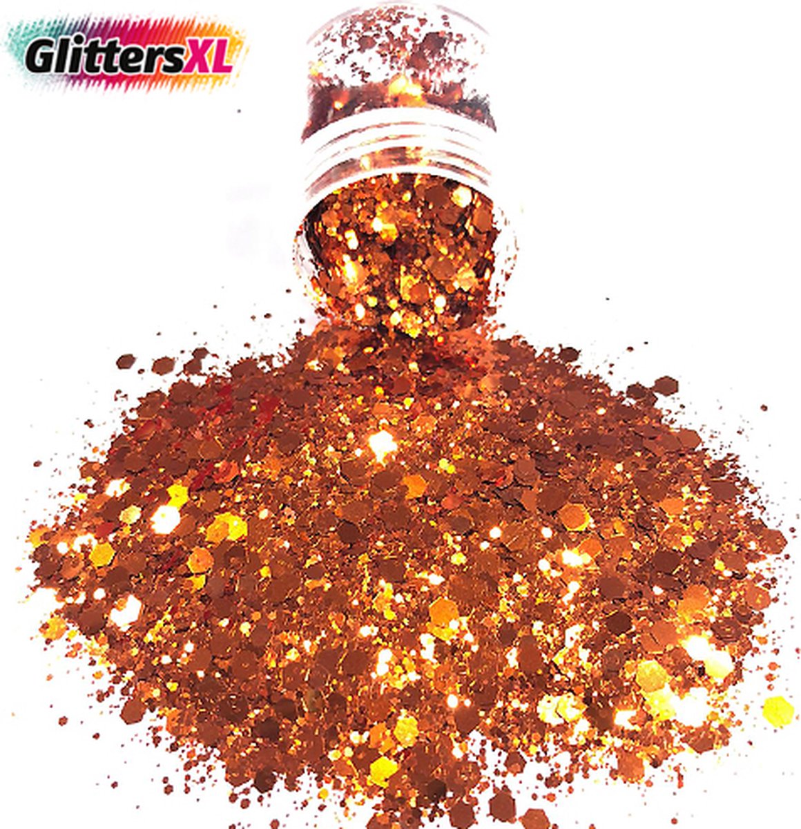 GlittersXL - Chunky Glitters (Oranje/Roségoud) [Volume 8g - Festival Jewels Glitter Outfit Lichaam en Gezicht - Make-up Diamond Dots Face Body - Diamantjes Strass Steentjes - Kinderen Volwassenen Dames Makeup Tattoo]